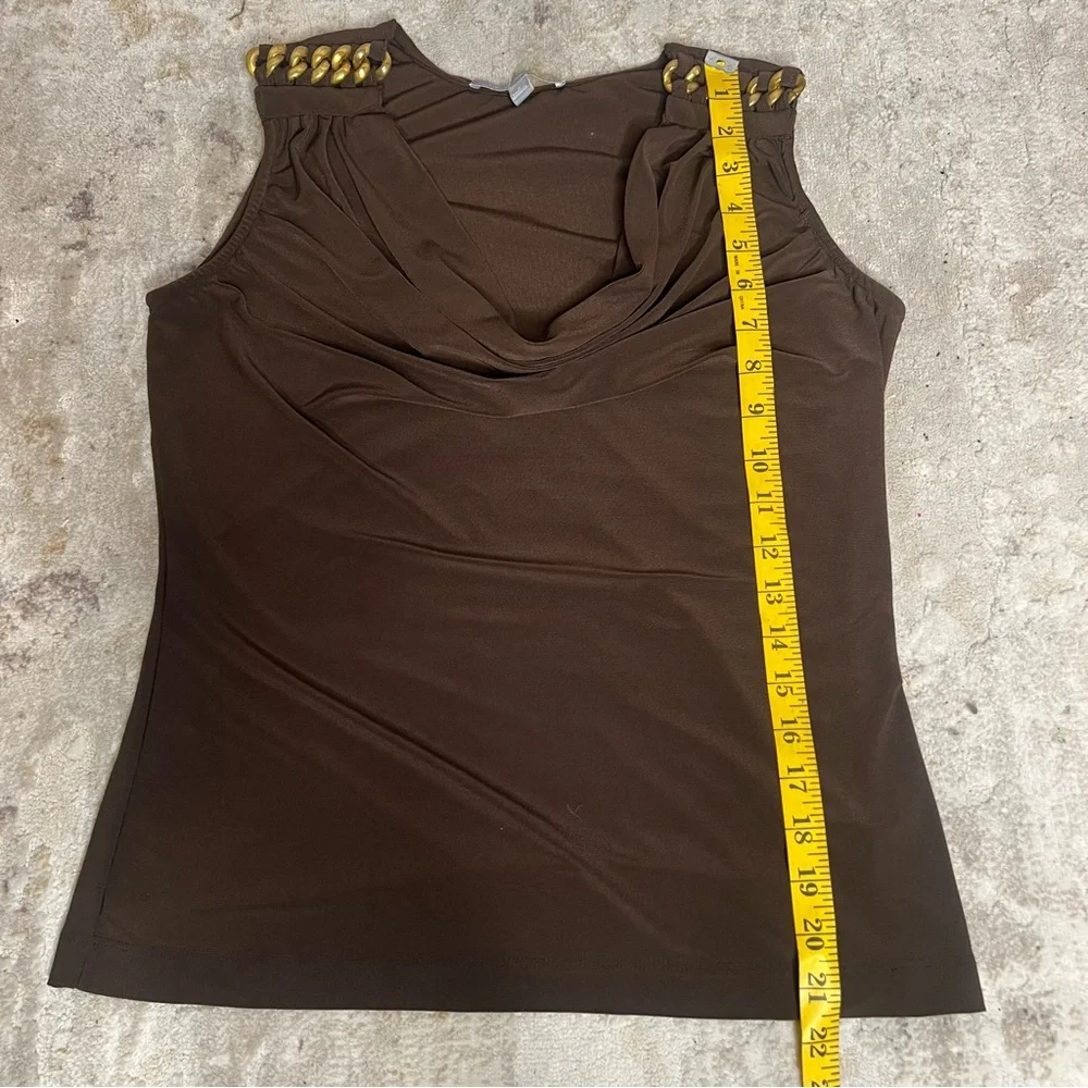 NY Collection Brown Draped Blouse with Chain Accents - Picture 5 of 8